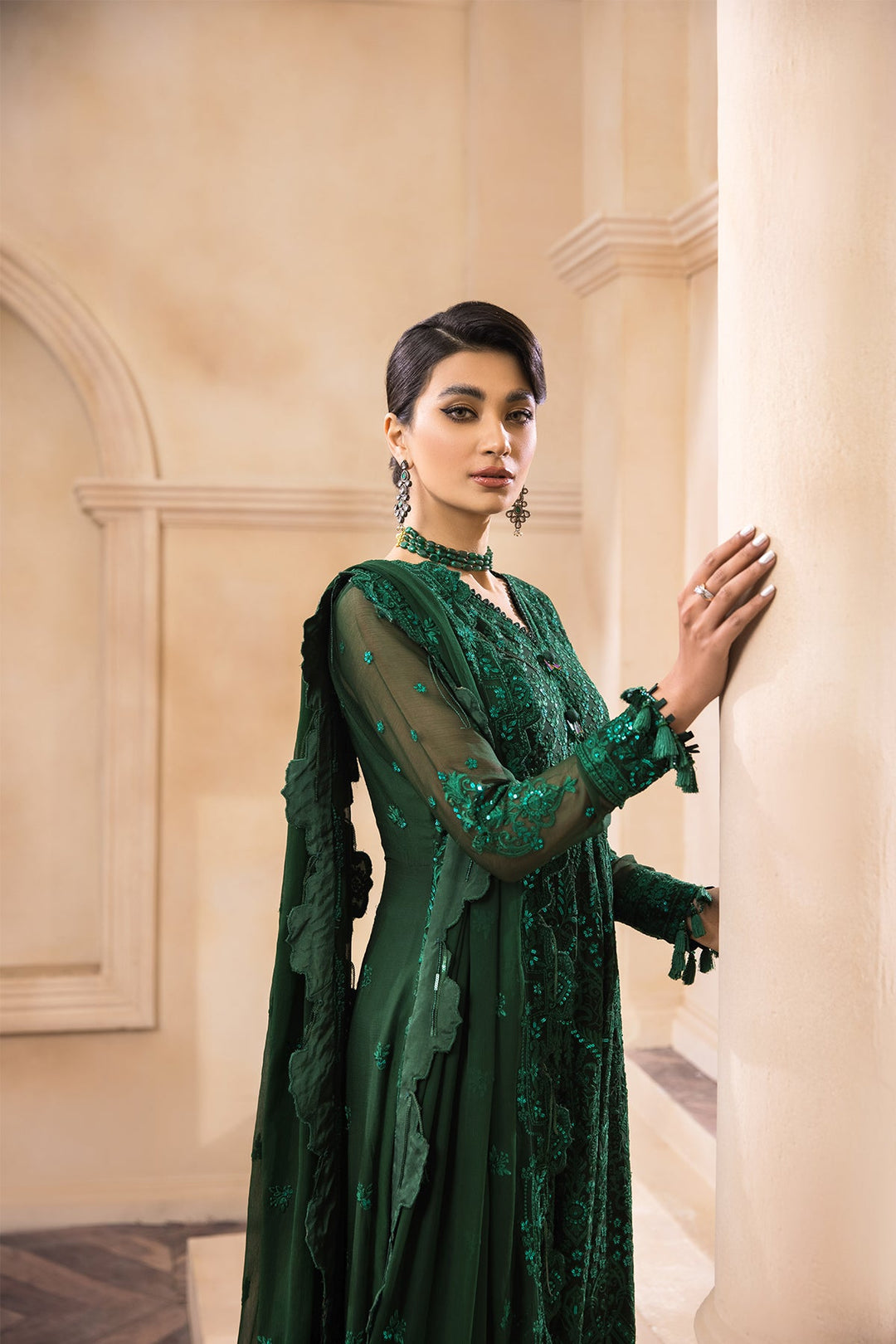 bottle green pakistani dress with Embroidery Online 2022 – Nameera by Farooq dark green pakistani suit