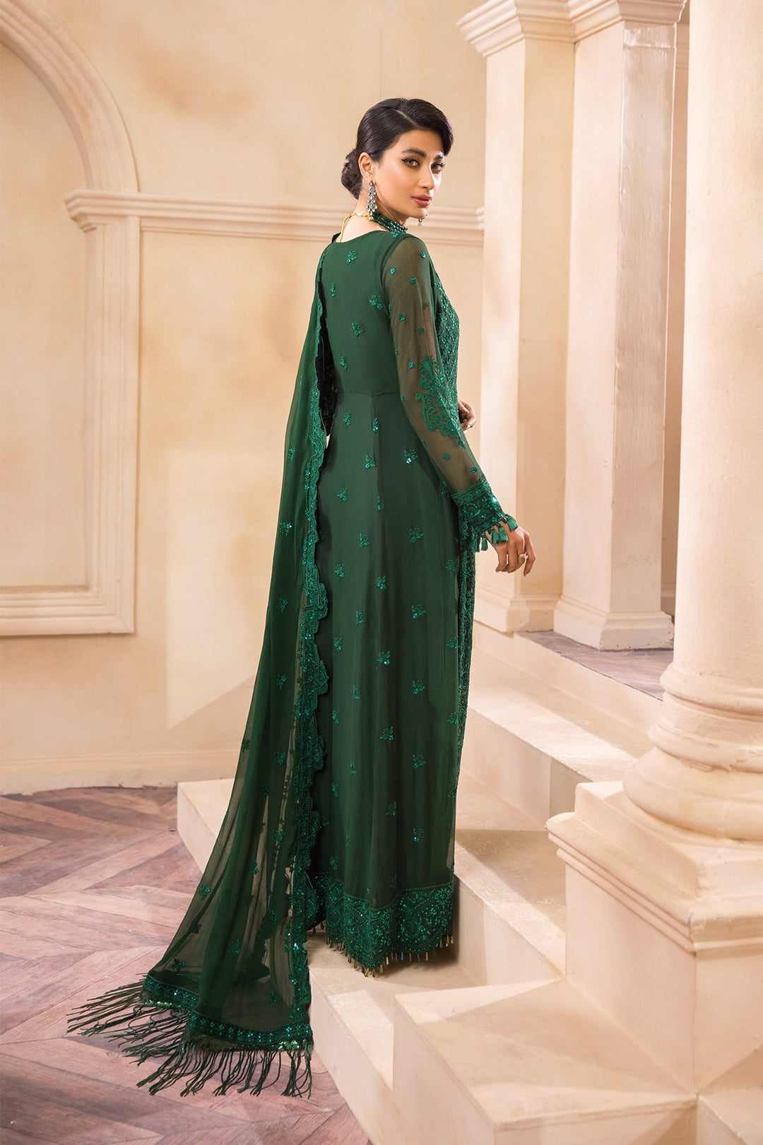 bottle green maxi dress pakistani Pakistani Bottle Green Dresses