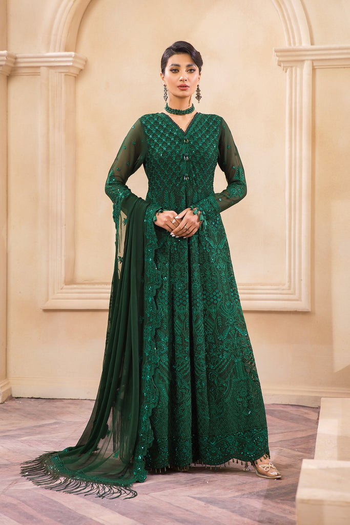 Bottle Green Pakistani Dress with Embroidery Online 2022 – Nameera by Farooq