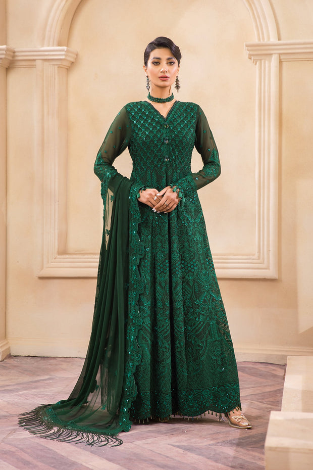 Bottle Green Pakistani Dress with Embroidery