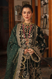 Bottle Green Pakistani Dress with Golden Details 2022