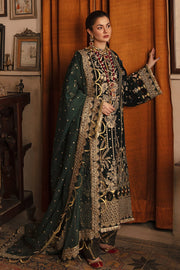 Bottle Green Pakistani Dress with Golden Details Latest