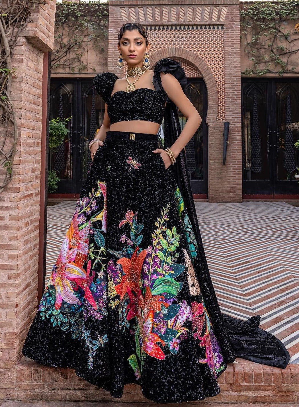 Bridal Black Lehenga Choli Dress