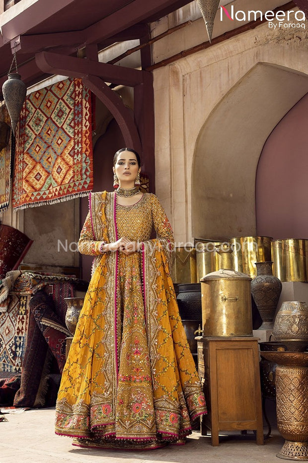 pishwas dress designs pakistani Jamawar Lehenga and Open Pishwas Pakistani Bridal Dress