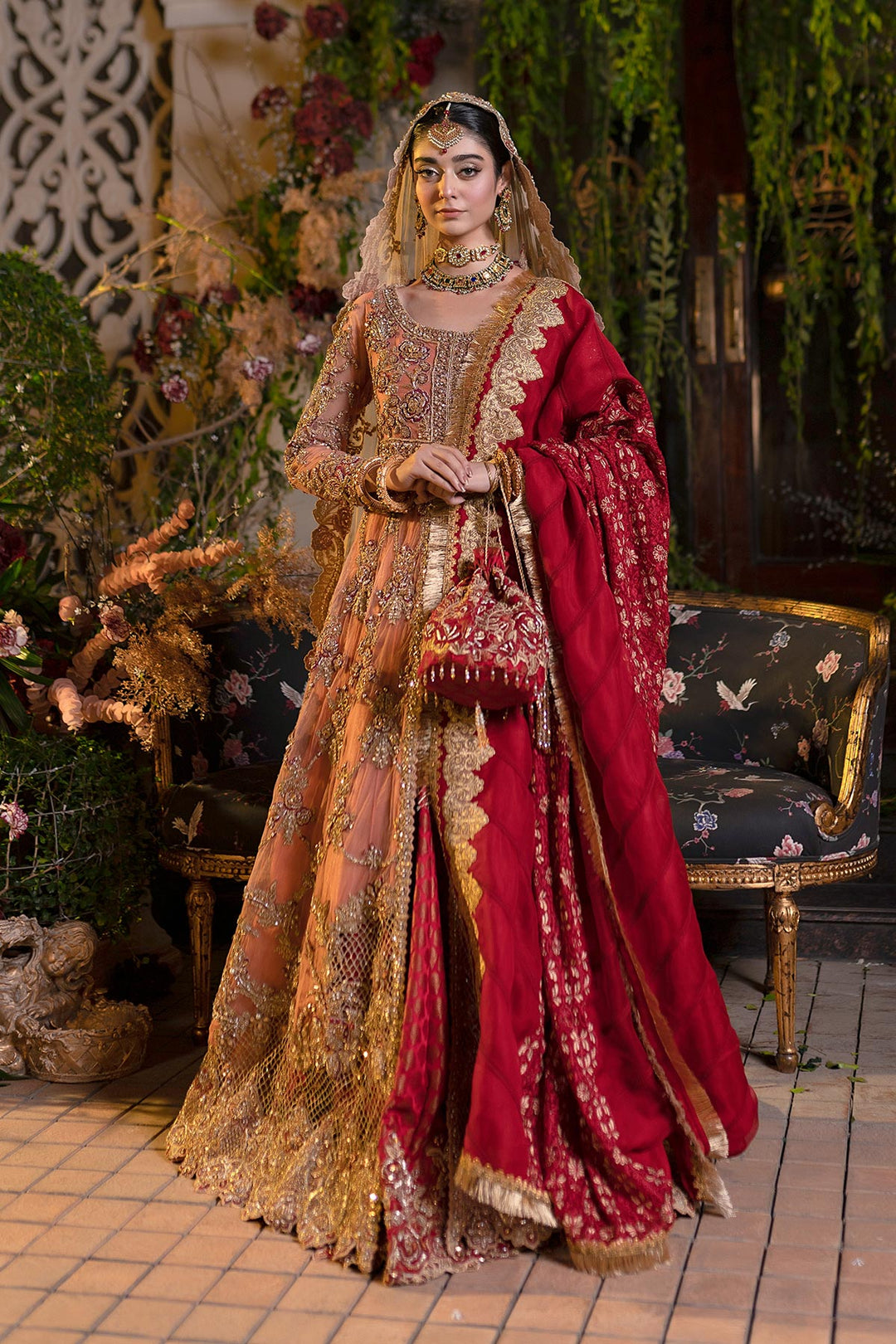 Buy Bridal Gown Lehnga in Peach Color Online  Nameera by Farooq