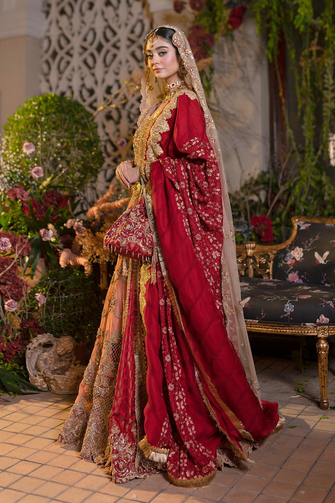 Bridal Gown Lehnga in Peach Color Side Pose