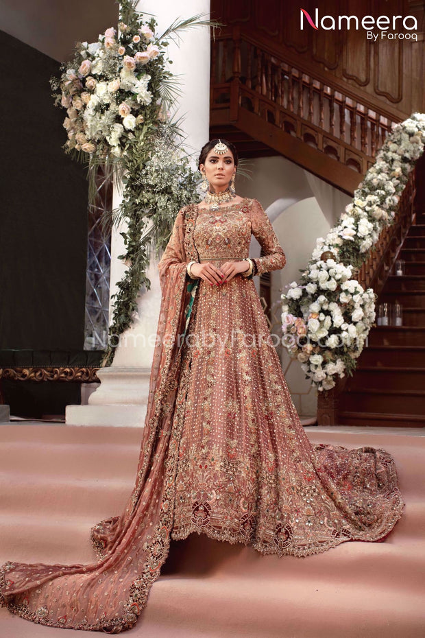 Latest Pakistani Bridal Gown with Long Train Dress Online SMALL Latest Pakistani Bridal Gown with Long Train Dress Online SMALL