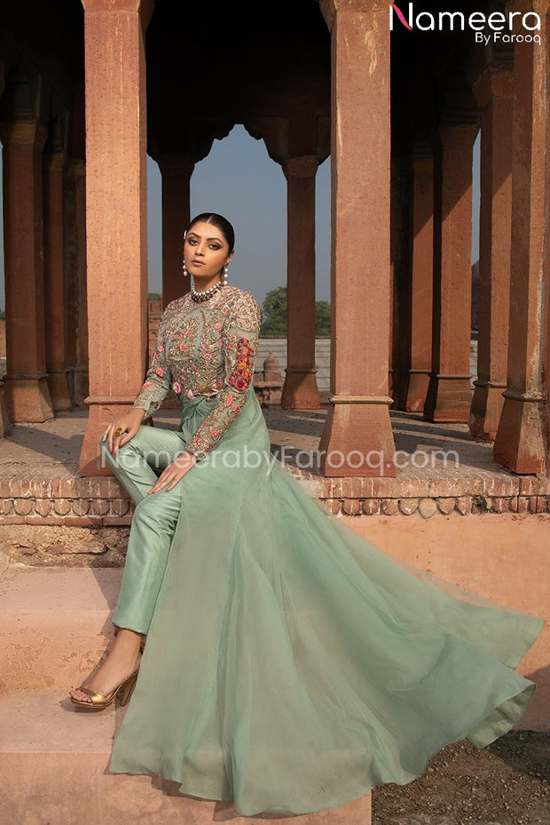 Buy Grey Net Zari N Hand Work Long Trail Gown Style Wedding Wear Online at  Best Price | Cbazaar