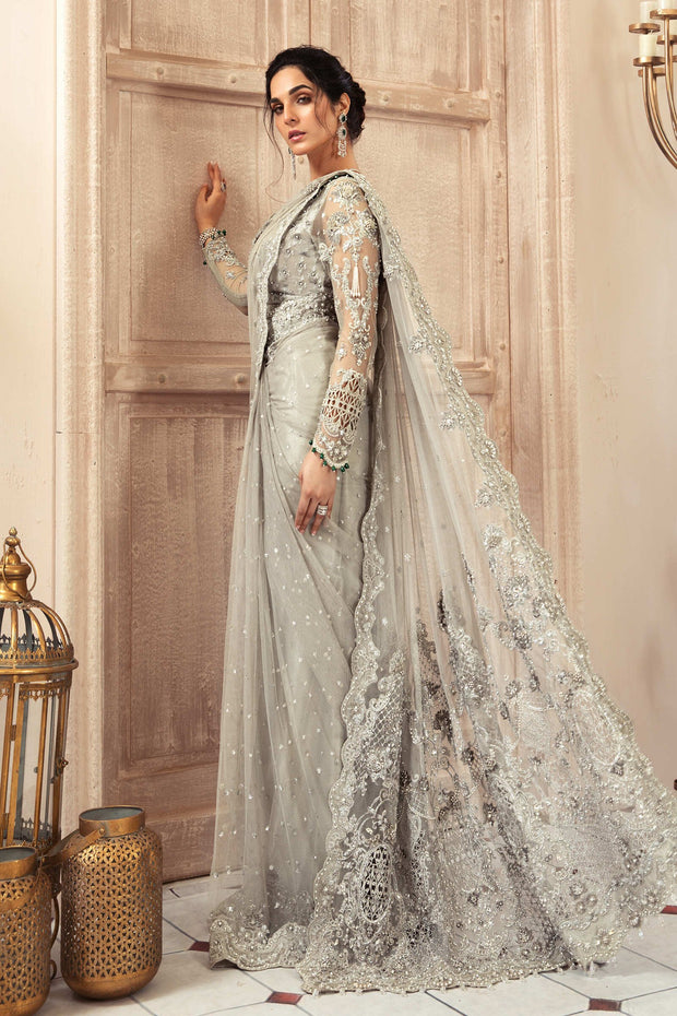 Bridal Grey Saree Pakistani Wedding Dress