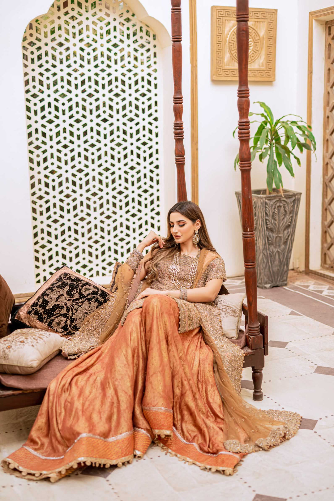 Bridal Jamawar Lehenga with Tissue Kameez and Dupatta
