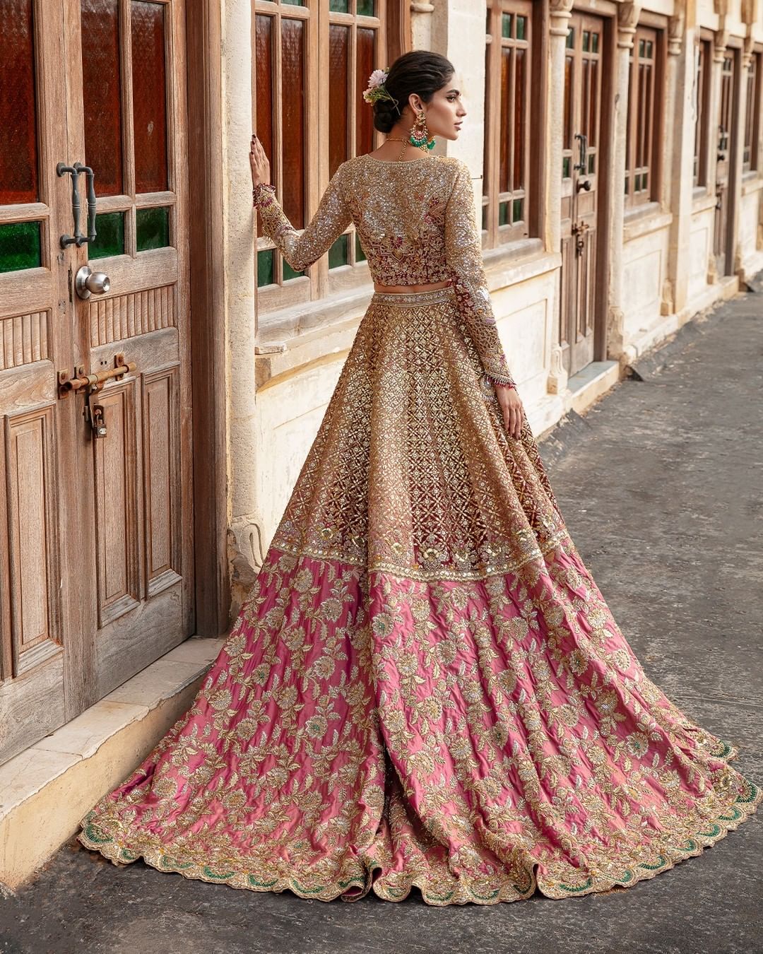 Luxurious Gold Pakistani Bridal Lehenga for Weddings