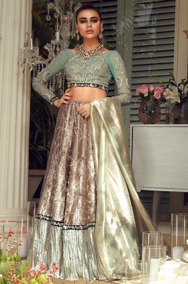 Bridal Lehenga Choli Dupatta Dress in Tissue Fabric Online
