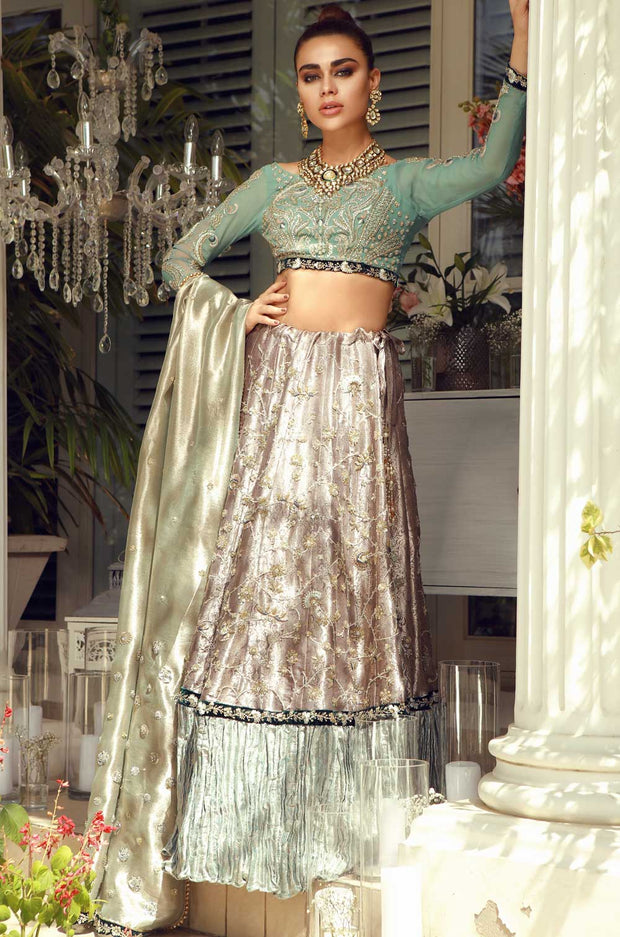 Bridal Lehenga Choli Dupatta Dress in Tissue Fabric