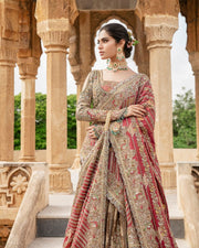 Bridal Lehenga Choli Dupatta in Olive Color for Wedding Online