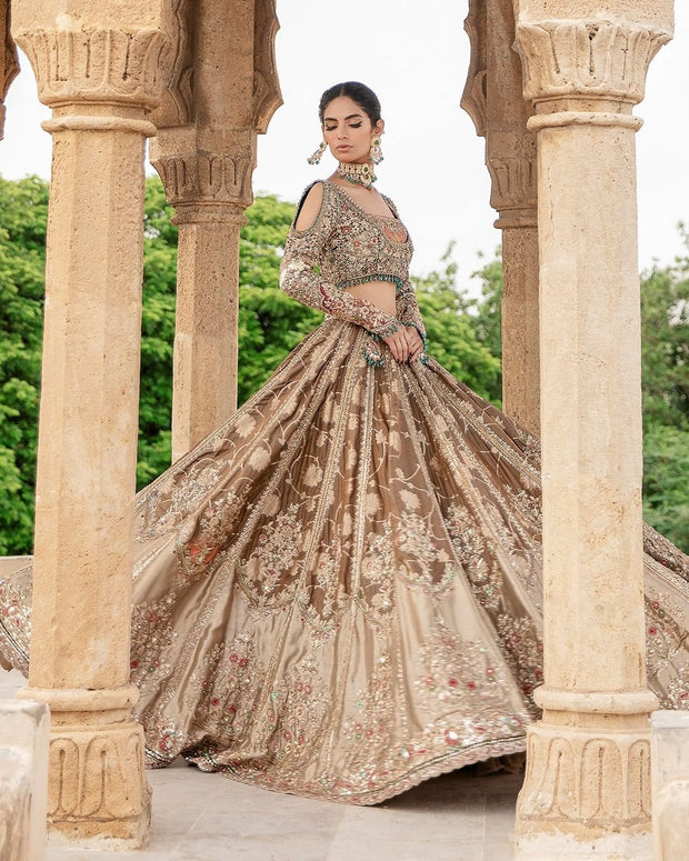 Bridal Lehenga Choli Dupatta in Olive Color for Wedding