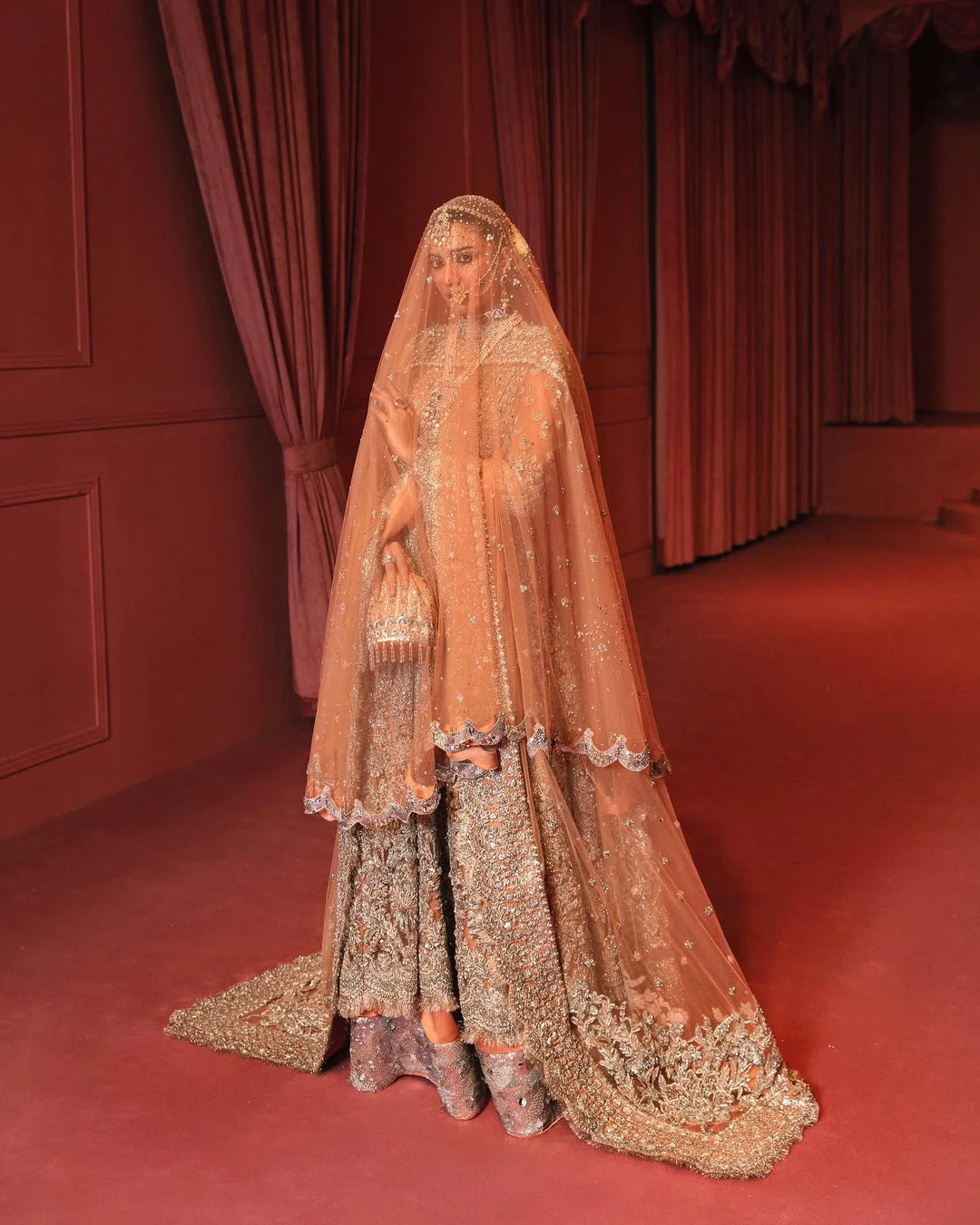 Exquisite Peach Bridal Lehenga Choli | Pakistani Bridal Dresses