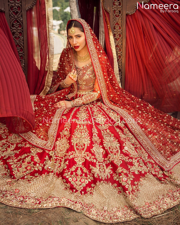 Pakistani Traditional Red Bridal Lehenga Choli Dress Online
