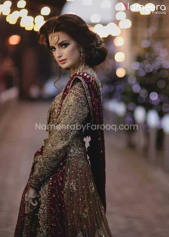 Bridal Lehenga Choli in Gold Pakistani Wedding Dress