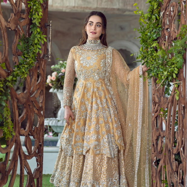 Bridal Lehenga Peplum Yellow Pakistani Bridal Dress Online