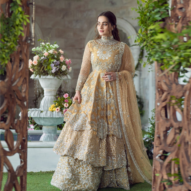 Bridal Lehenga Peplum Yellow Pakistani Bridal Dress