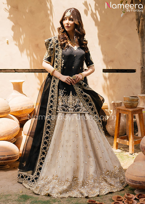 Buy Black georgette zari sequins designer lehenga choli at fealdeal.com