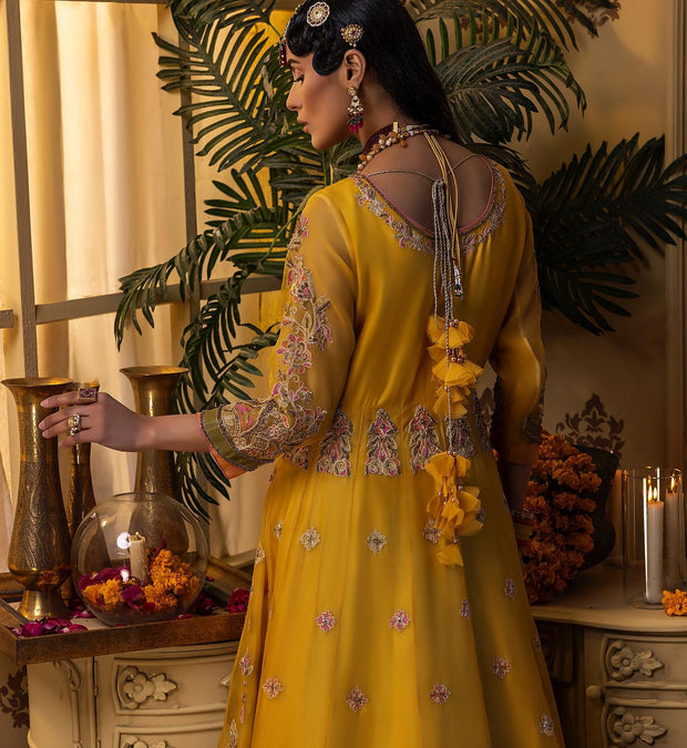 Bridal Lehenga and Pishwas Yellow Mehndi Dress Online