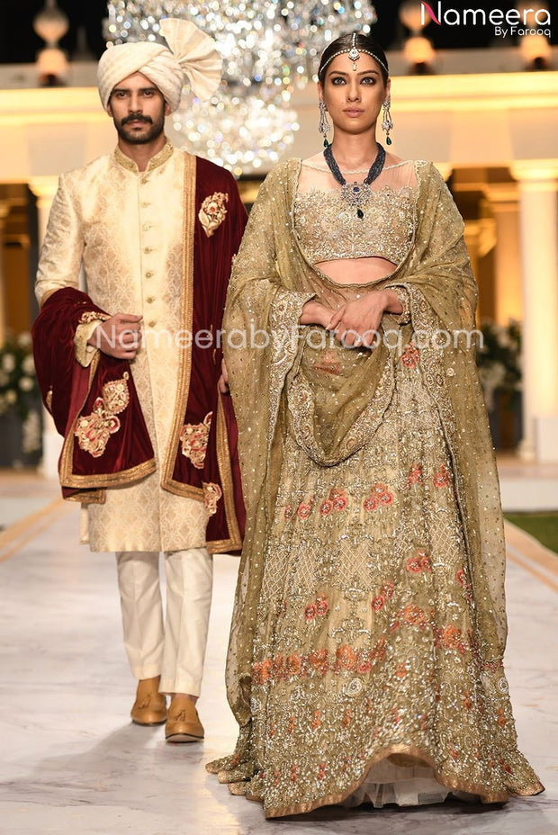 Heavy Embroidered Gold Bridal Lehenga for Barat #BN535