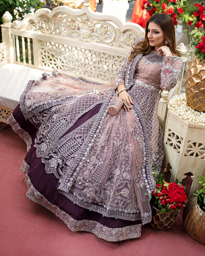 Elegant Pakistani Bridal Lehenga with Front Open Gown Design
