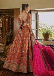 Bridal Lehnga Choli for Wedding in Orange Color Backside Look