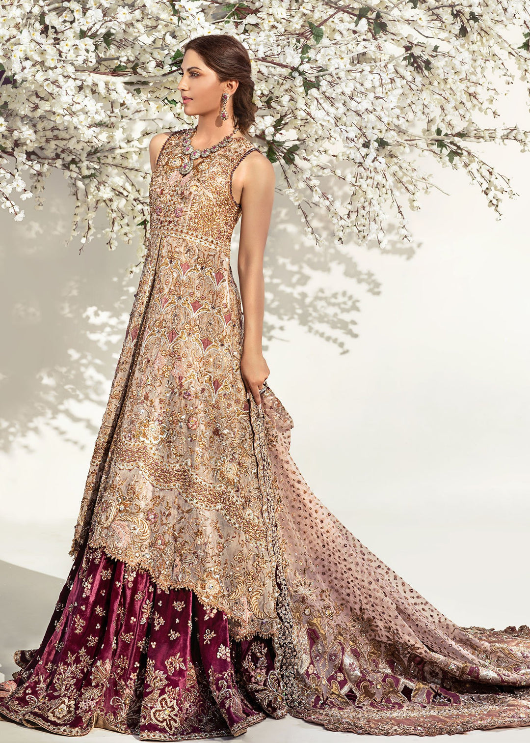 Bridal Long Frock with Lehnga Side Pose