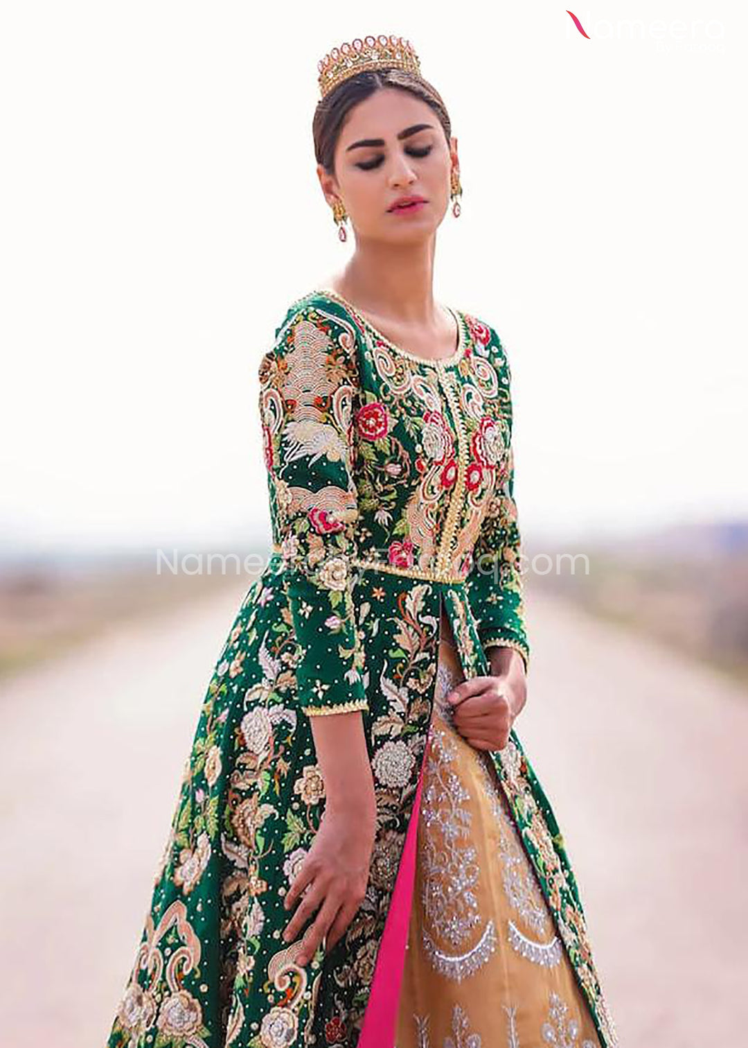Bridal Maxi Dress for Wedding with Embroidery Neckline Embroidery