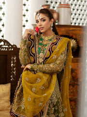 Bridal Mehndi Dress in Pishwas Frock Lehenga Style