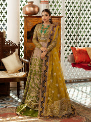 Bridal Mehndi Dress in Pishwas Frock and Lehenga Style