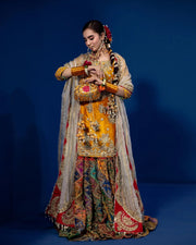 Bridal Mehndi Dress in Sharara Kameez Dupatta Style Online