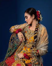 Bridal Mehndi Dress in Sharara Kameez and Dupatta Style