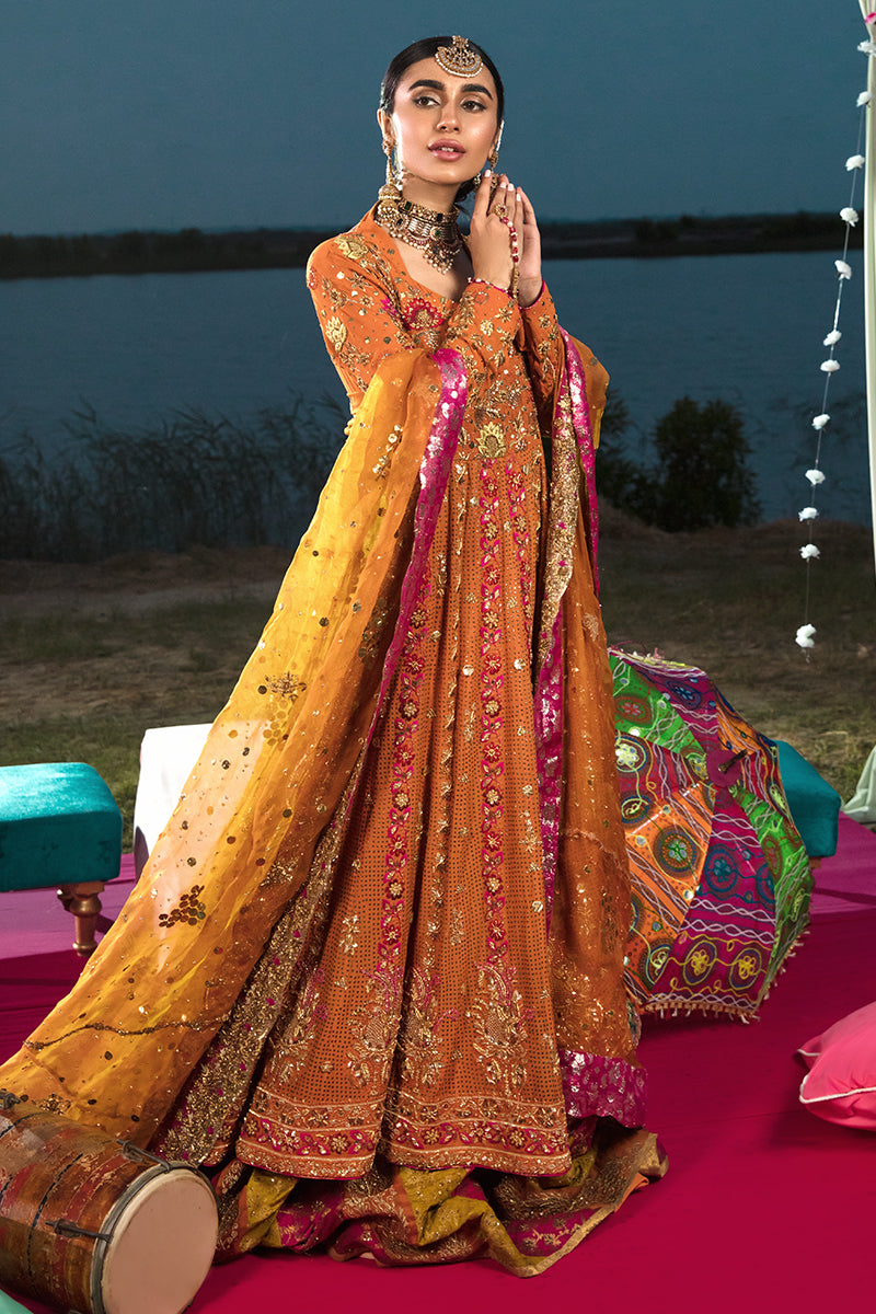 orange and green dress pakistani Pakistan Wedding Mehndi Bridal Green And Orange Dress Heavy Work Size Small To M