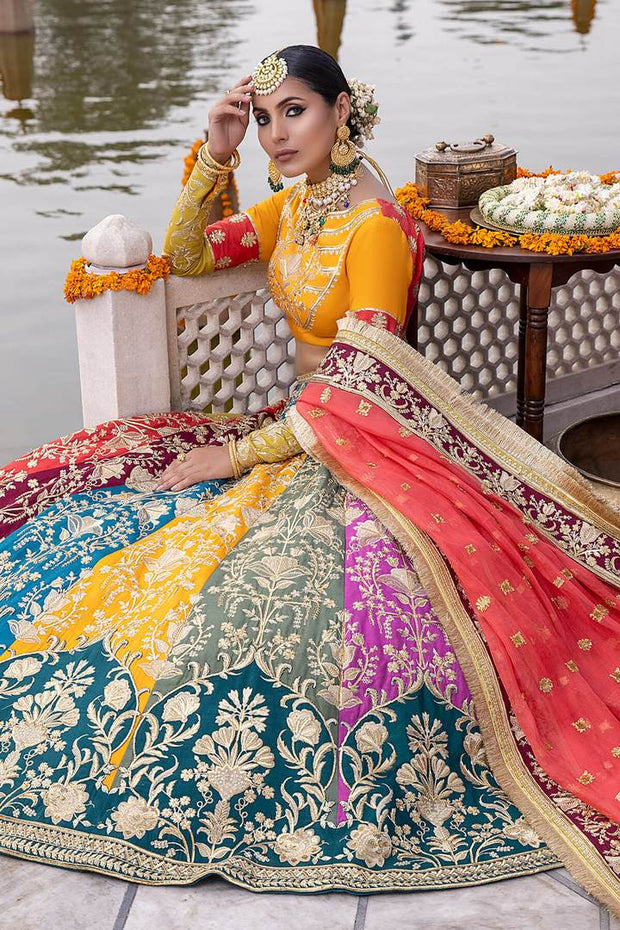 Multi colour clearance lehenga for bride