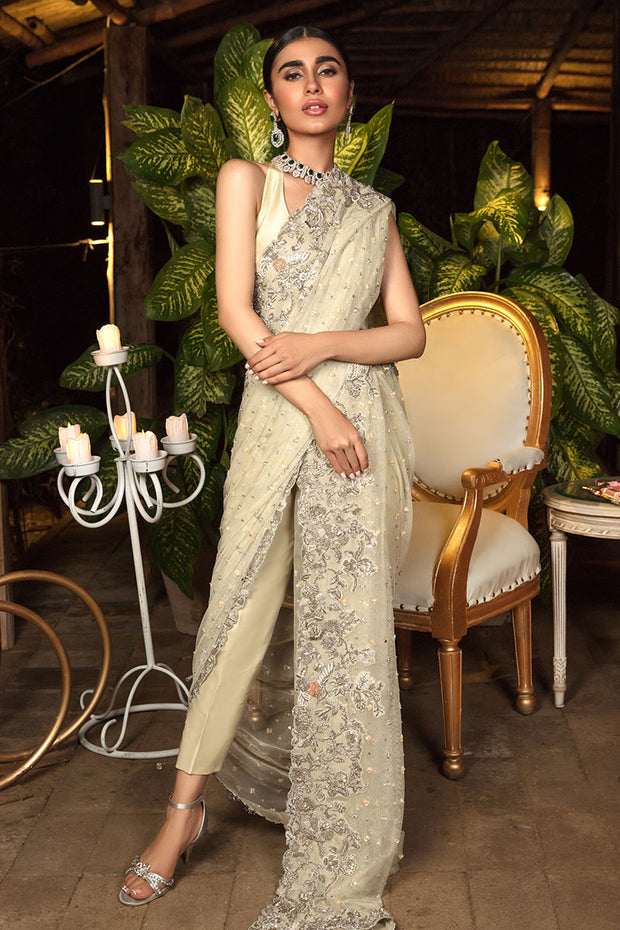 Bridal Net Saree in Ivory Color