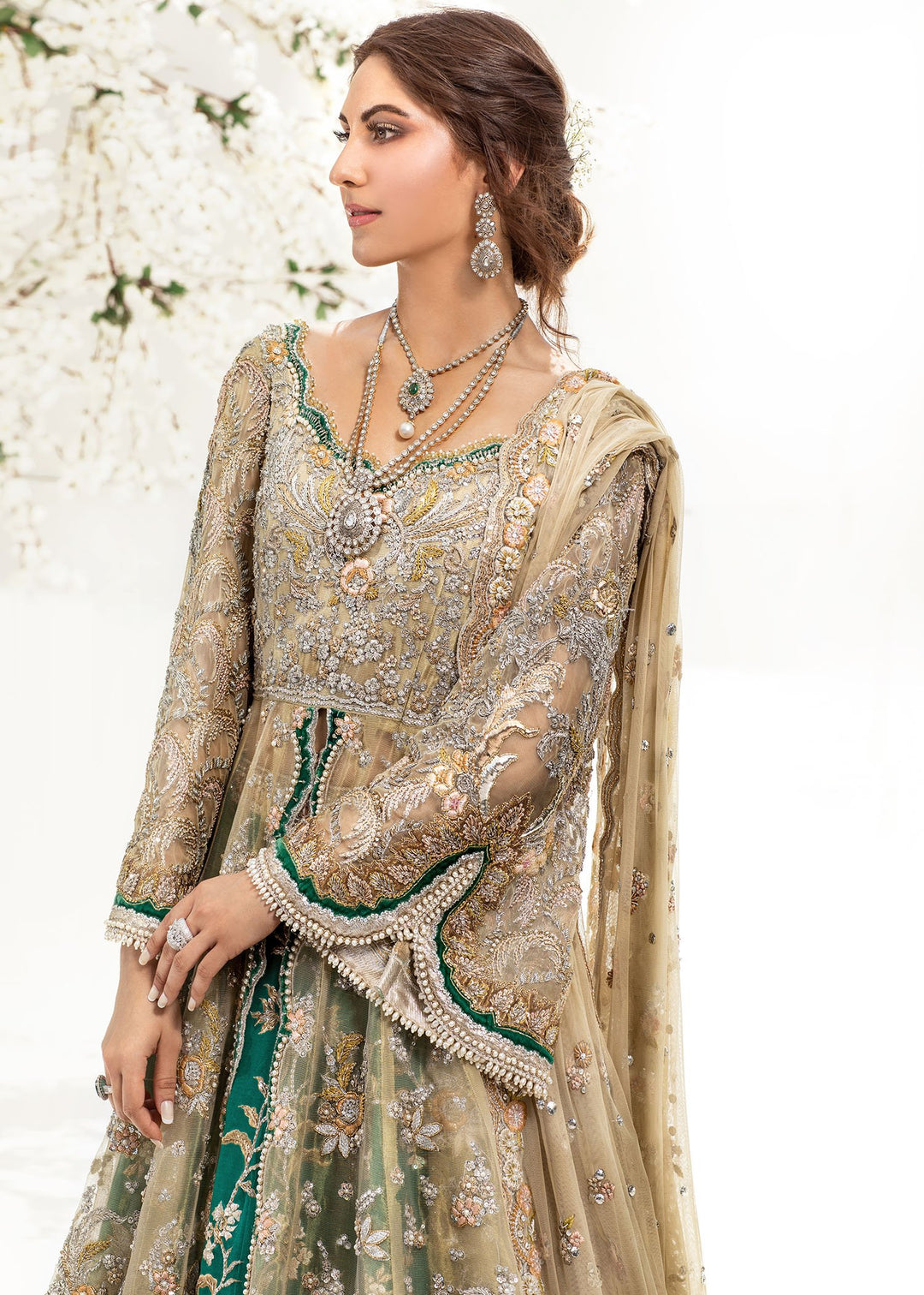Bridal Open Maxi with Lehnga in Ivory Color 