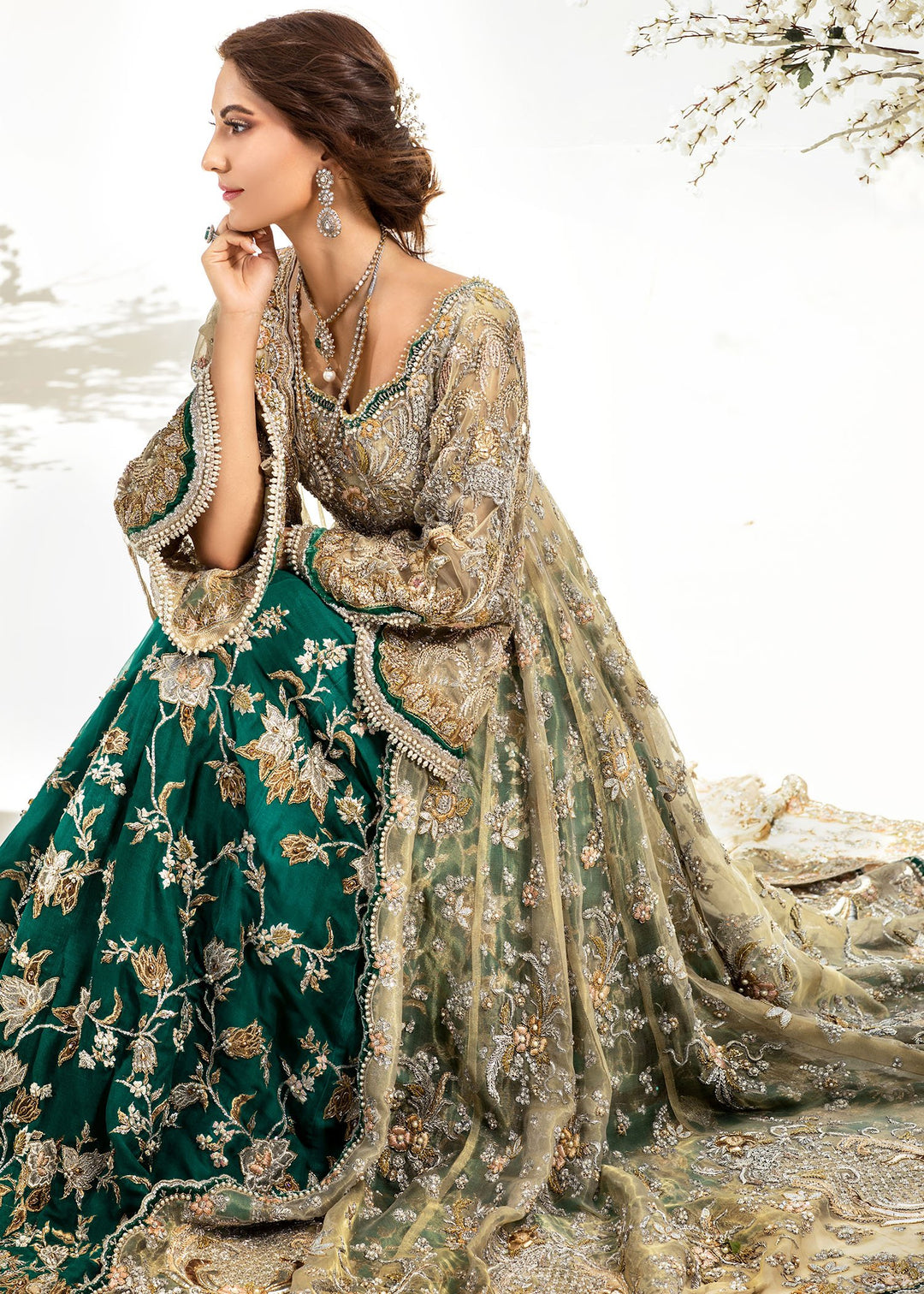 Bridal Open Maxi with Lehnga in Ivory Color