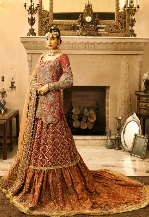 Bridal Orange Red Lehnga with Embroidery 