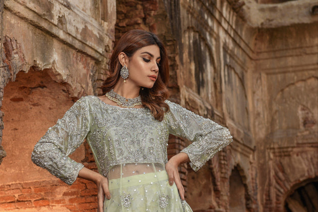 Bridal Pakistani Gown and Wedding Lehenga Dress in Net