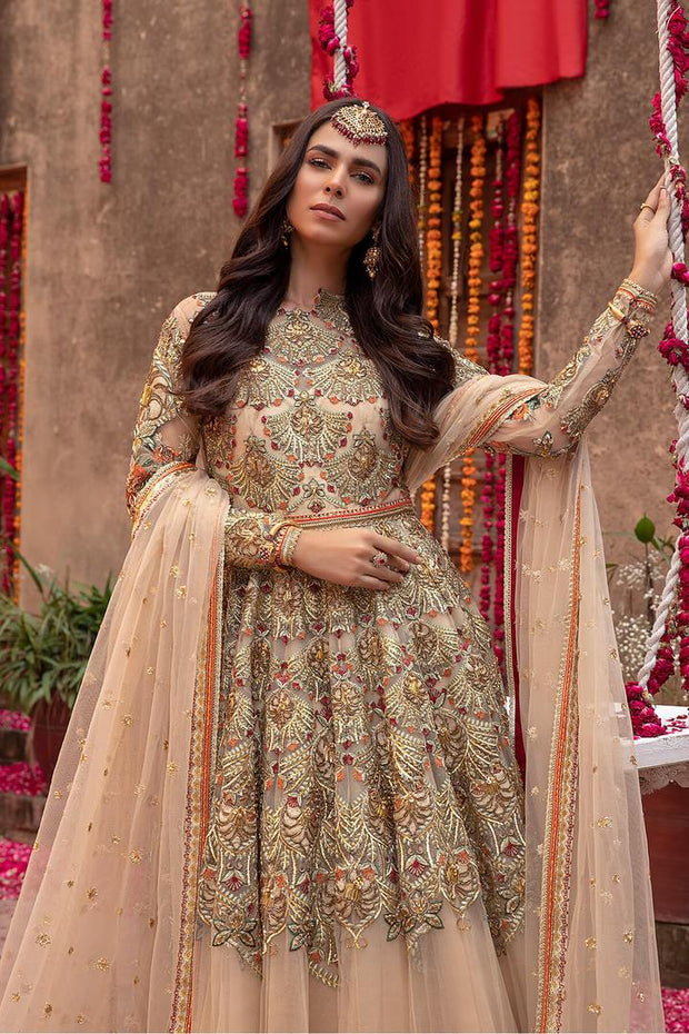 Embellished Pakistani Bridal Peach Colour Maxi Dress with Lehenga SMALL Embellished Pakistani Bridal Peach Colour Maxi Dress with Lehenga SMALL