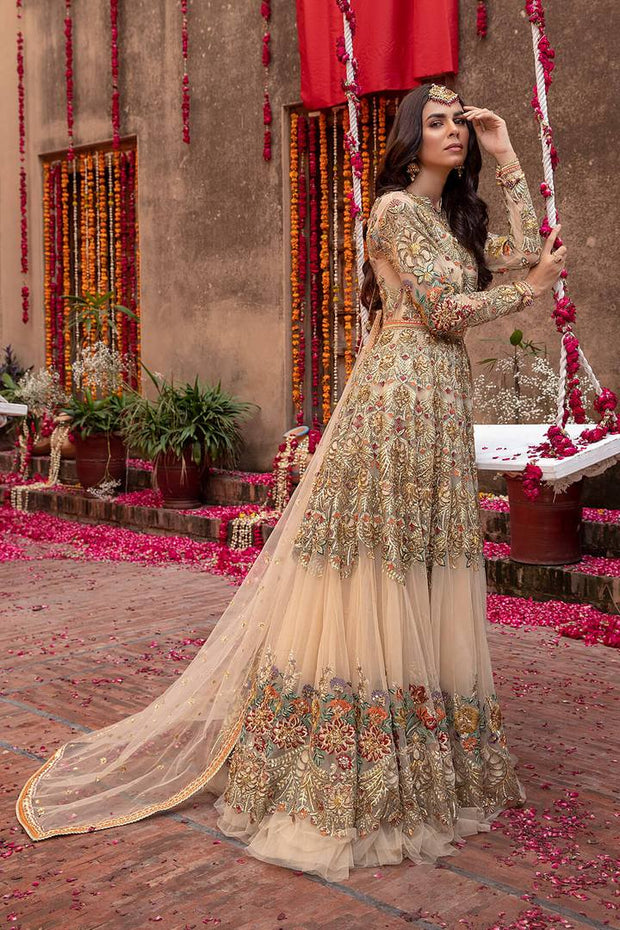 Embellished Pakistani Bridal Peach Colour Maxi Dress with Lehenga SMALL Embellished Pakistani Bridal Peach Colour Maxi Dress with Lehenga SMALL