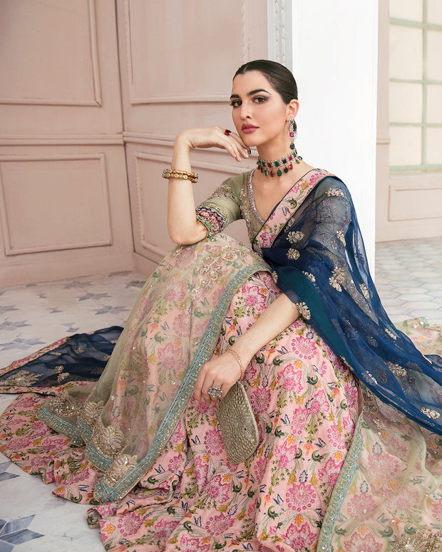 Bridal Pink Lehenga with Front Open Gown Pakistani Online
