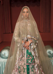 Bridal Pishwas Frock with Green Lehenga and Dupatta Dress