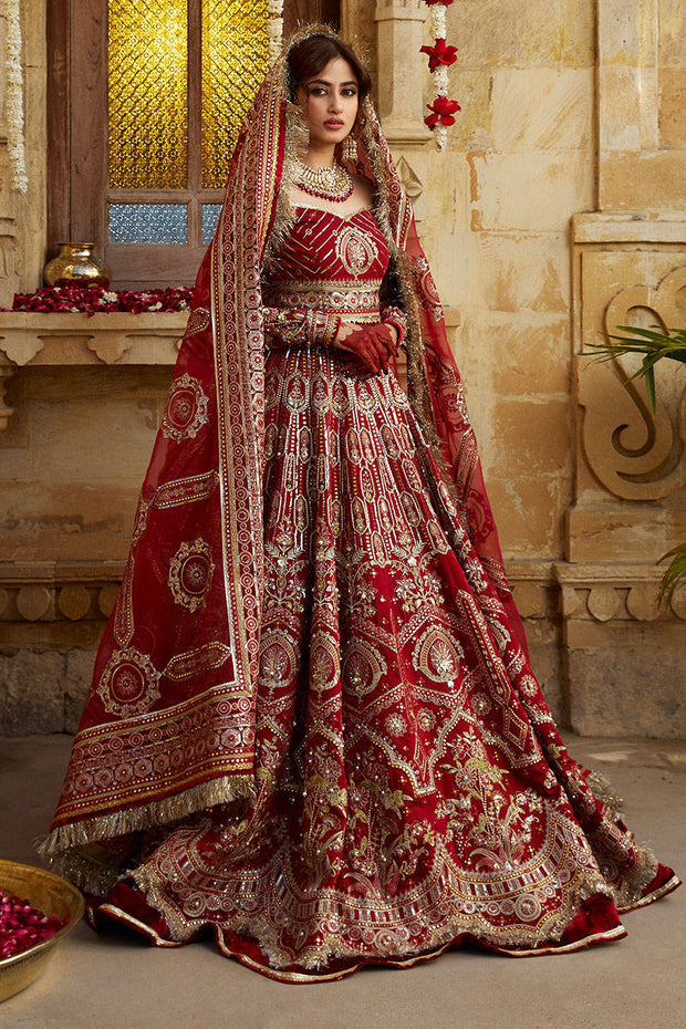 Bridal Red Lehenga Choli Dupatta in Premium Raw Silk – Nameera by Farooq