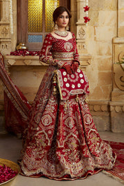 Bridal Red Lehenga Choli Dupatta in Raw Silk