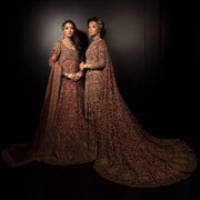 Bridal Red Net Lehenga Gown Indian Attire 