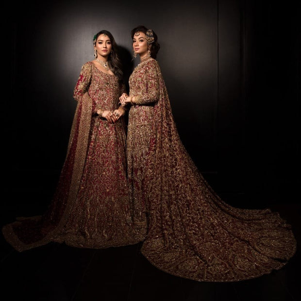 Bridal Red Net Lehenga Gown Indian Attire 